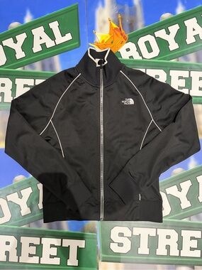 The North Face Black Full‑Zip Track Jacket with White Piping